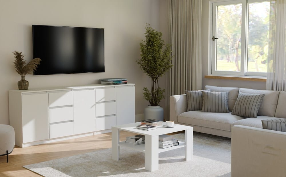 Stolik Kawowy Z Półką Pod Blatem SQUARE BIAŁY Ława Do Salonu Pokoju