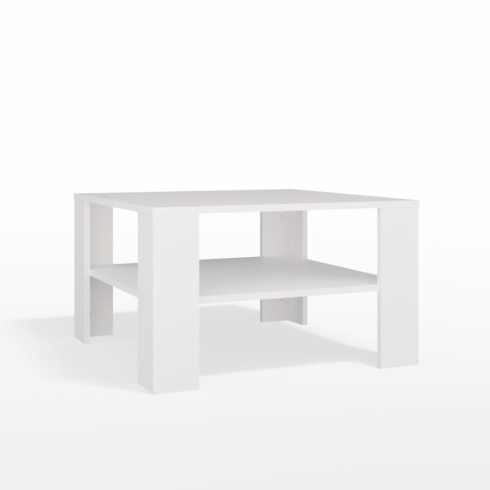 Stolik Kawowy Z Półką Pod Blatem SQUARE BIAŁY Ława Do Salonu Pokoju
