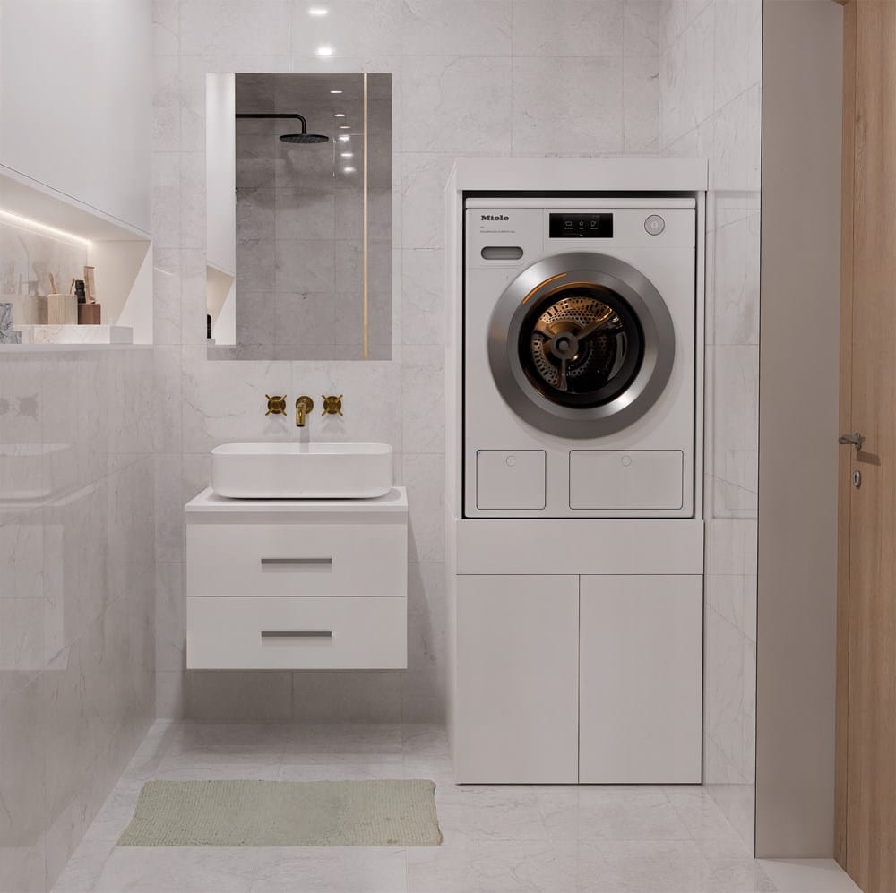 Szafka Łazienkowa Na Pralkę Lub Suszarkę POLA TWIN 1S BIAŁA Regał Szuflada