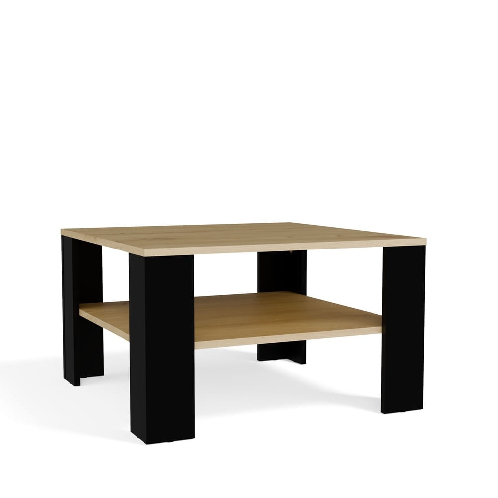 Stolik Kawowy Z Półką Pod Blatem SQUARE DĄB ARTISAN CZARNY Ława Do Salonu Pokoju