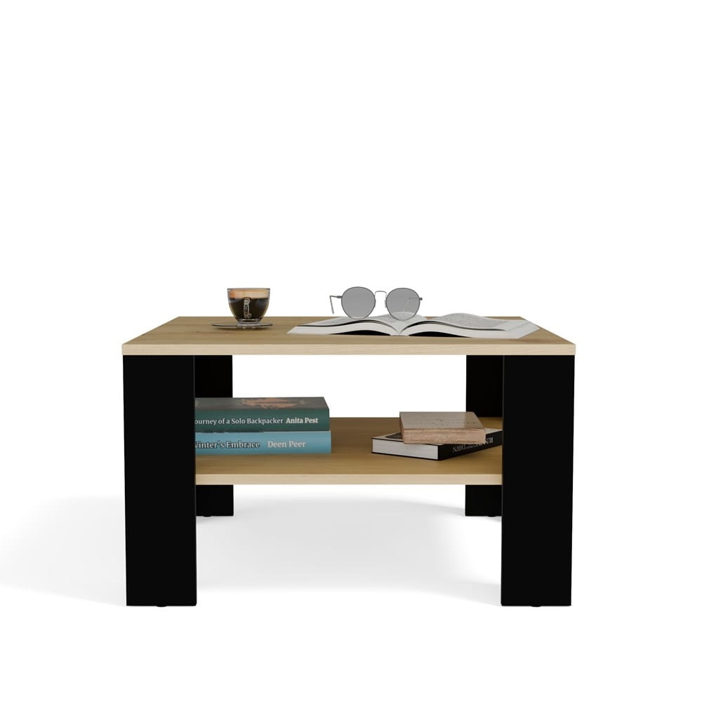 Stolik Kawowy Z Półką Pod Blatem SQUARE DĄB ARTISAN CZARNY Ława Do Salonu Pokoju