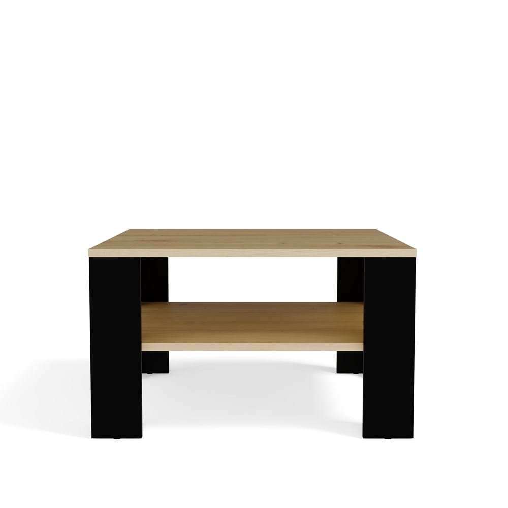 Stolik Kawowy Z Półką Pod Blatem SQUARE DĄB ARTISAN CZARNY Ława Do Salonu Pokoju