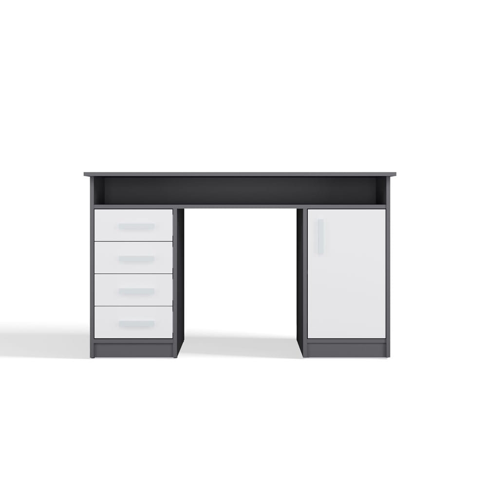 BIURKO ADA ANTRACYT BIAŁY 125 Cm 4 Szuflady Szafka Półki Do Biura Pokoju Na Laptop