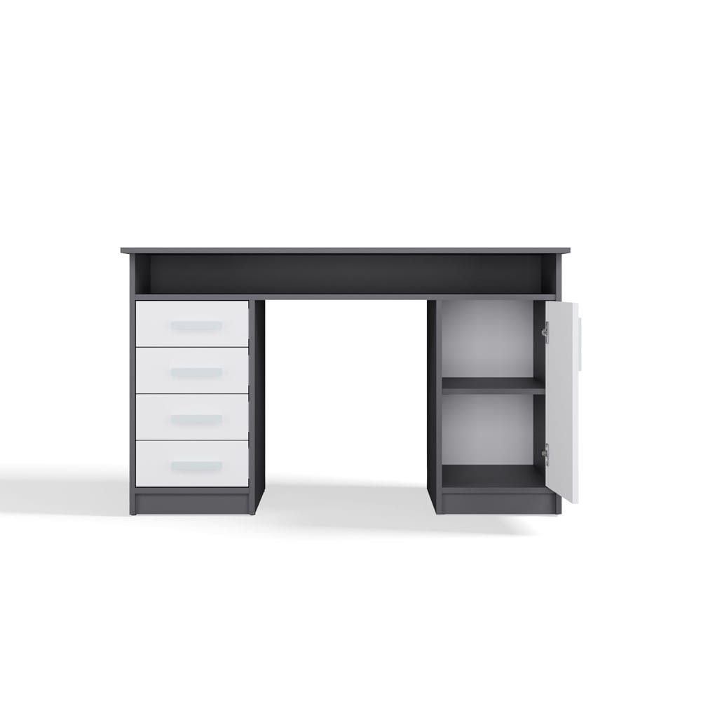 BIURKO ADA ANTRACYT BIAŁY 125 Cm 4 Szuflady Szafka Półki Do Biura Pokoju Na Laptop