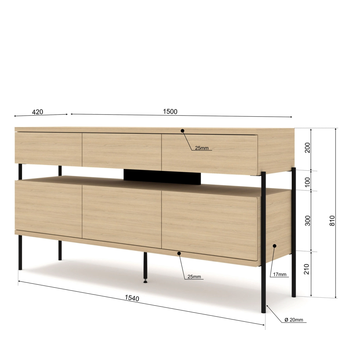 Komoda Puffin 3D3S dąb naturalny