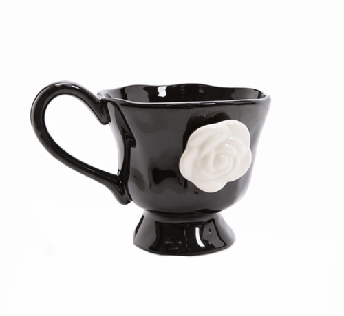 Kubek czarny 300 ml z białą różą SHP