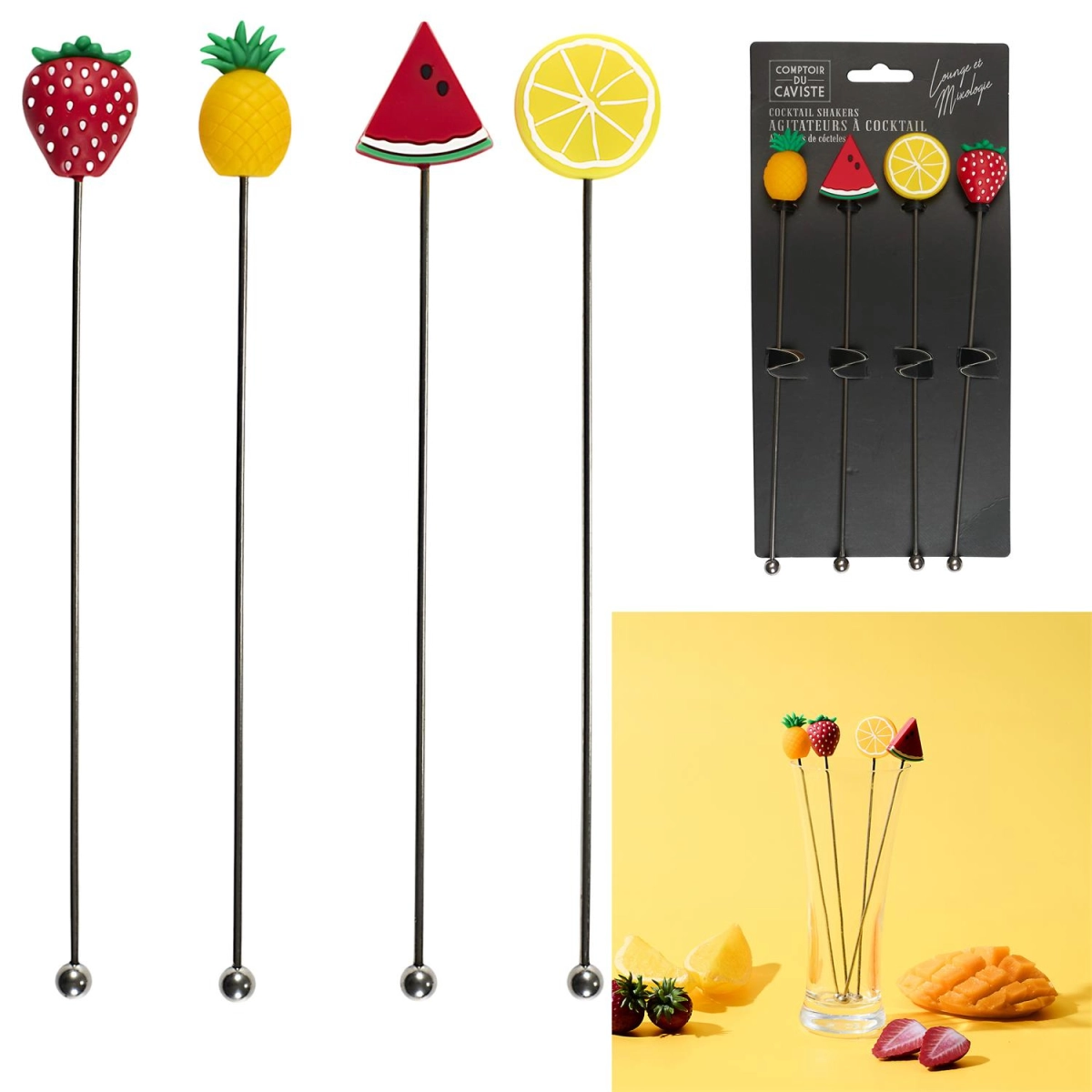 Zestaw 4 mieszadełek do napojów Fruit