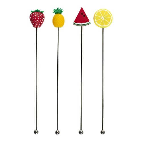 Zestaw 4 mieszadełek do napojów Fruit