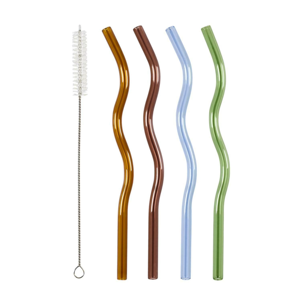 Zestaw 4 szklanych słomek fale ze