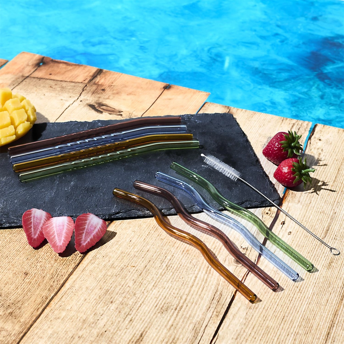 Zestaw 4 szklanych słomek proste ze