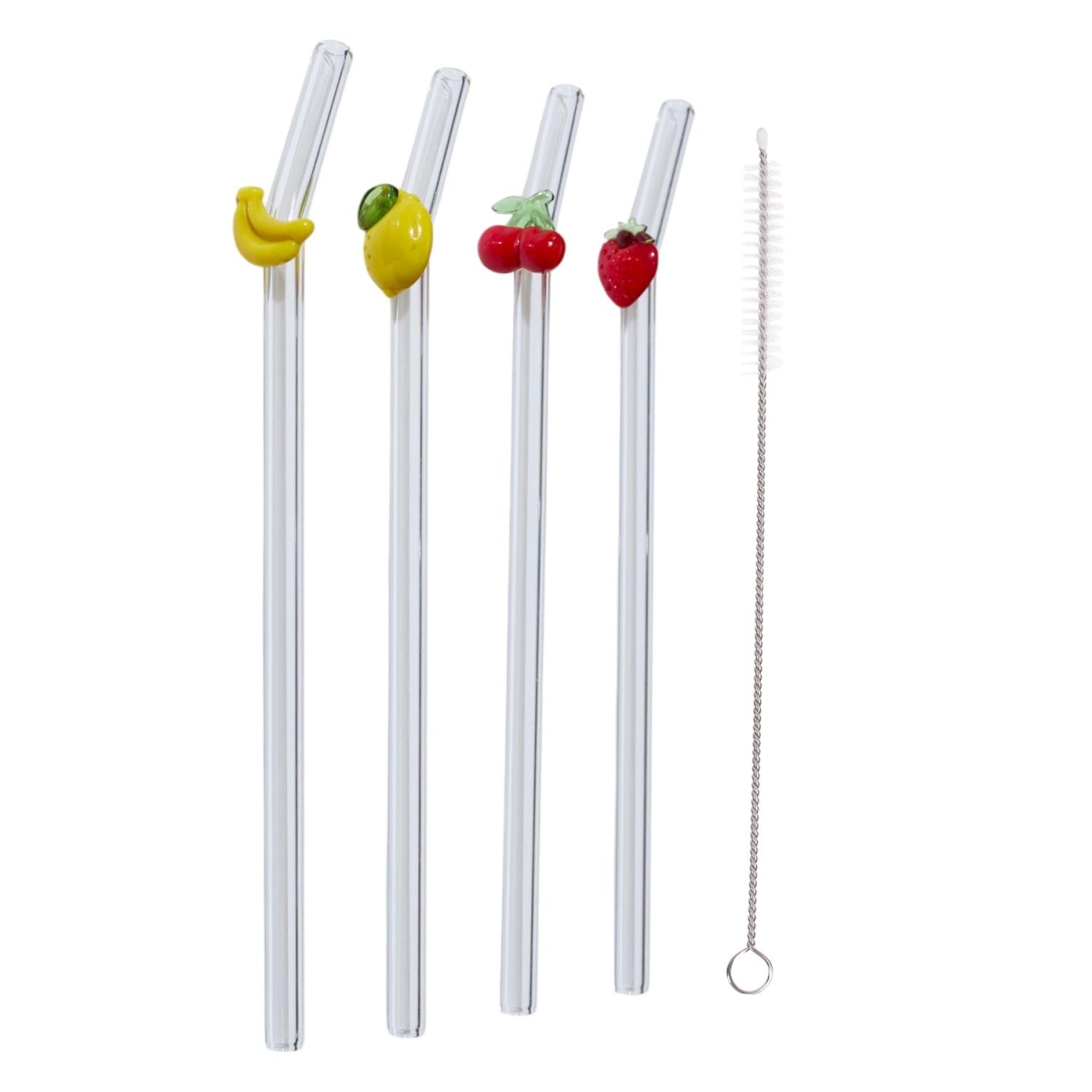 Zestaw 4 szklanych słomek Owoce ze