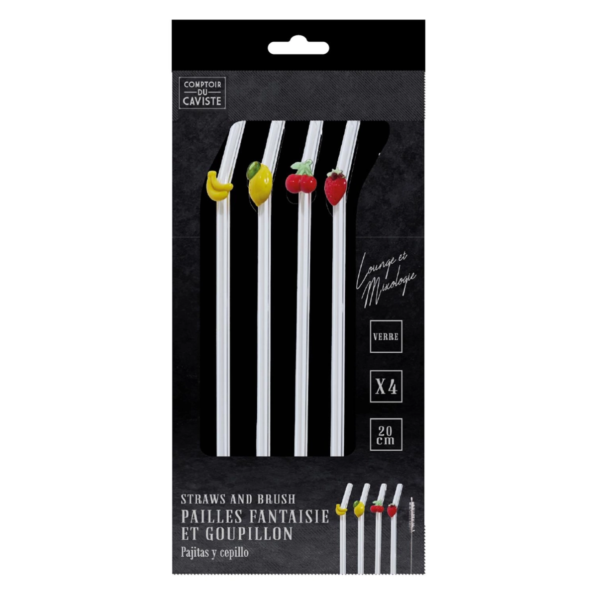 Zestaw 4 szklanych słomek Owoce ze