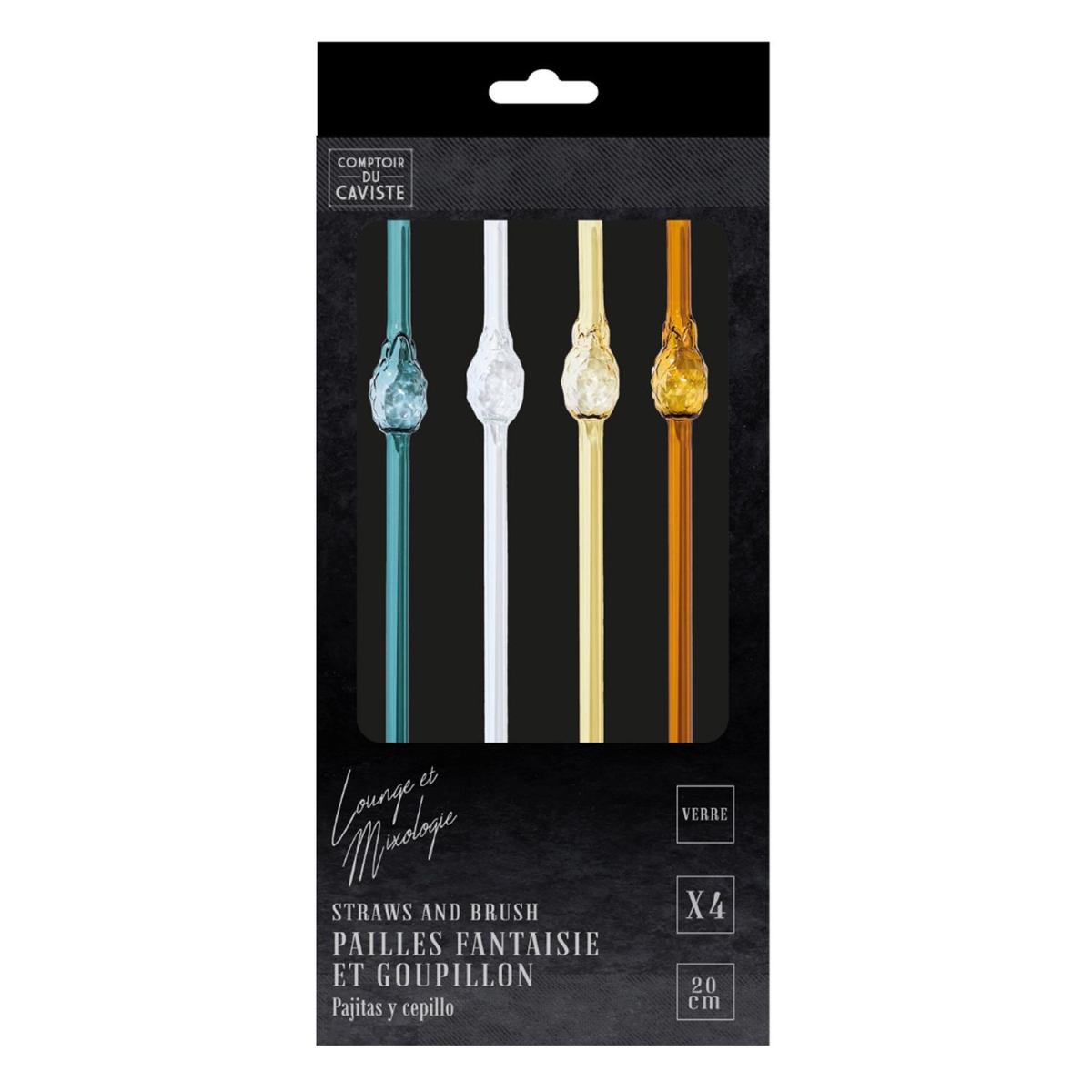 Zestaw 4 szklanych słomek Ananas ze