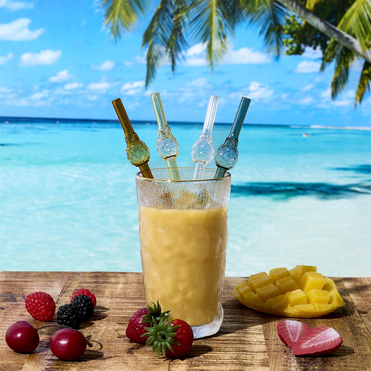 Zestaw 4 szklanych słomek Ananas ze