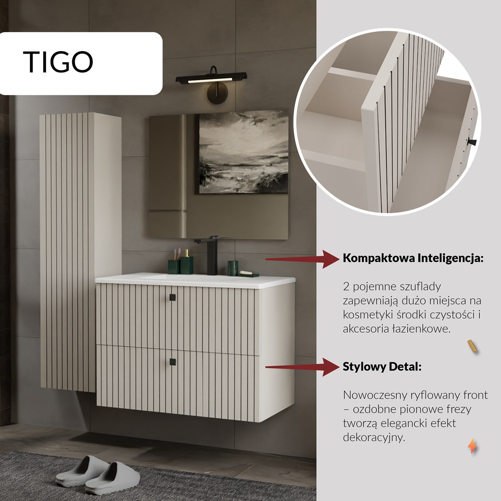 SZAFKA POD UMYWALKĘ TIGO 80 2S KASZMIR RYFLOWANY FRONT + UMYWALKA