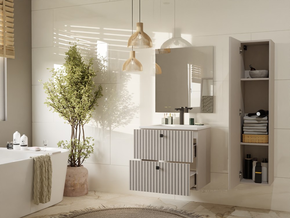 SZAFKA POD UMYWALKĘ TIGO 60 2S KASZMIR RYFLOWANY FRONT + UMYWALKA