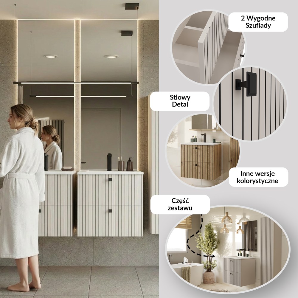 SZAFKA POD UMYWALKĘ TIGO 60 2S KASZMIR RYFLOWANY FRONT + UMYWALKA