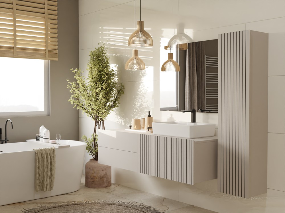 SZAFKA POD UMYWALKĘ TIGO 1D2S KASZMIR 140 CM 2 SZUFLADY RYFLOWANY FRONT WISZĄCA