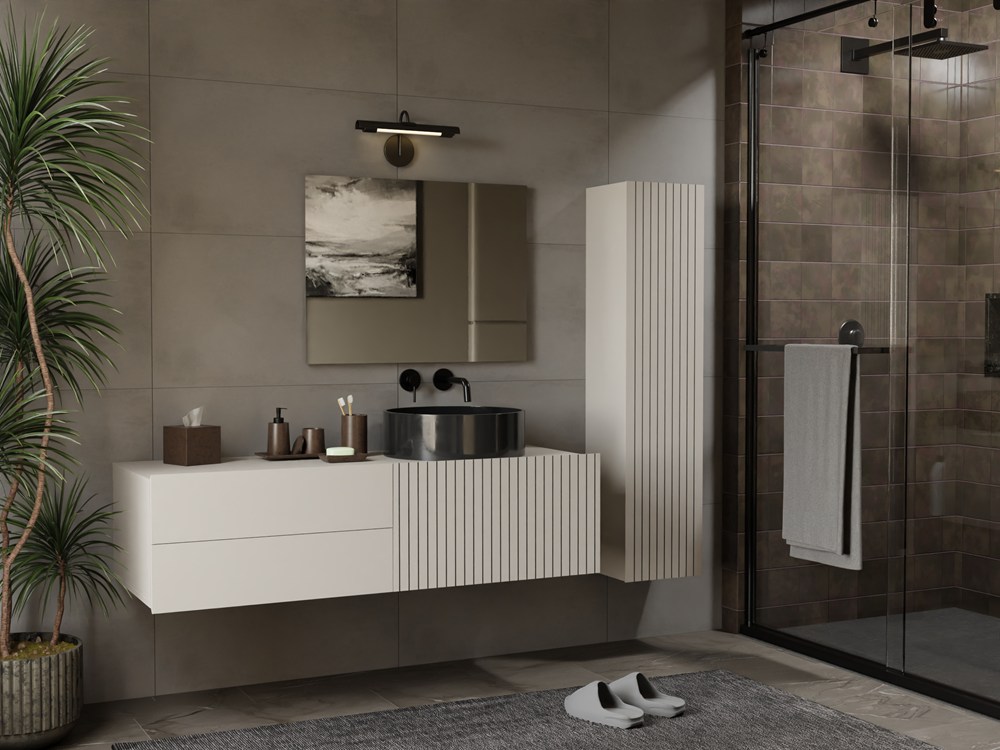 SZAFKA POD UMYWALKĘ TIGO 1D2S KASZMIR 140 CM 2 SZUFLADY RYFLOWANY FRONT WISZĄCA