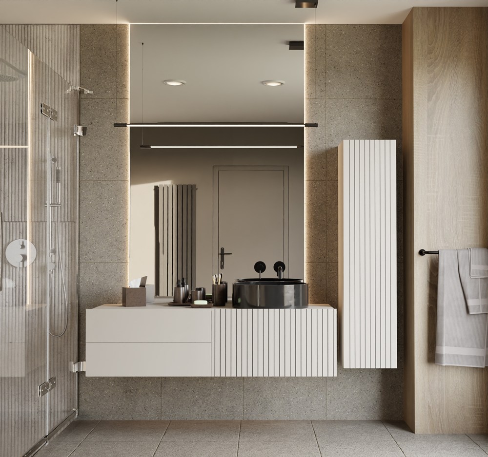 SZAFKA ŁAZIENKOWA WISZĄCA SŁUPEK REGAŁ TIGO 1D DĄB EVOKE RYFLOWANY FRONT