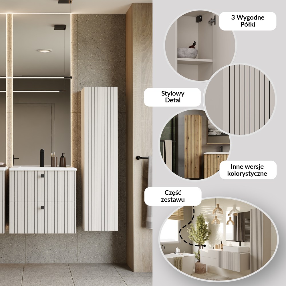 SZAFKA ŁAZIENKOWA WISZĄCA SŁUPEK REGAŁ TIGO 1D DĄB EVOKE RYFLOWANY FRONT