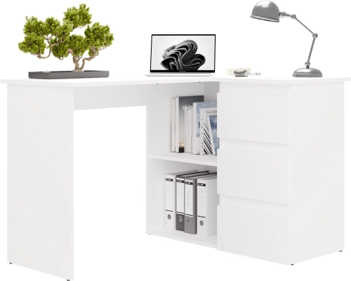 Biurko narożne, białe matowe 120 cm, prawe Nicea
