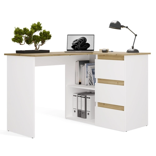 Biurko narożne, białe matowe/dąb artisan 120 cm, prawe Nicea