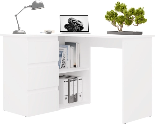 Biurko narożne, białe matowe 120 cm, lewe Nicea