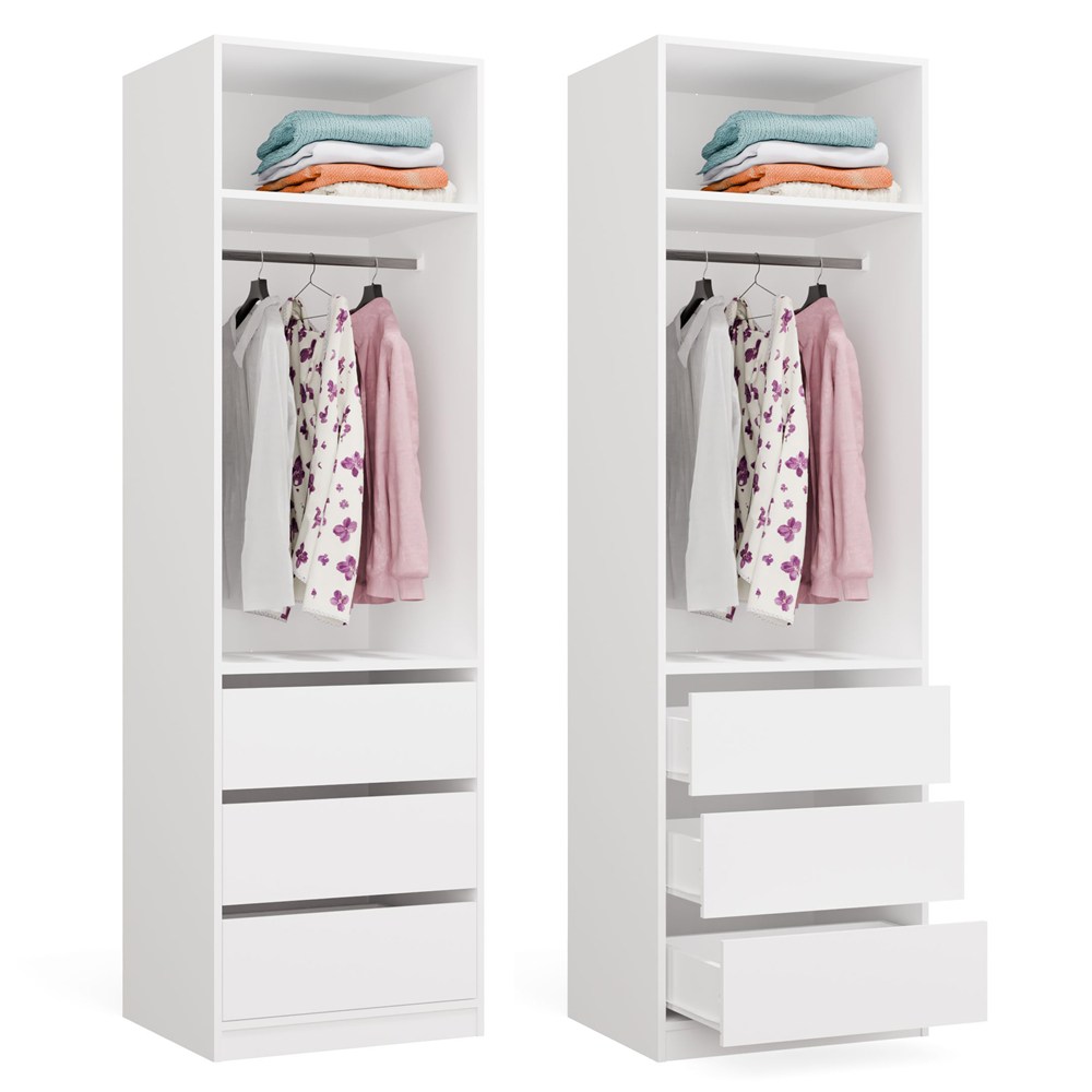 Garderoba Szafa OPENO 1W1P3S BIAŁA Modułowa Regał z Drążkiem 3 Szuflady