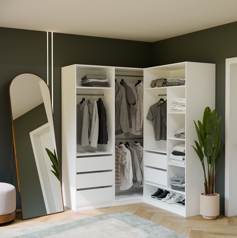 Garderoba Szafa OPENO 1W1P3S BIAŁA Modułowa Regał z Drążkiem 3 Szuflady