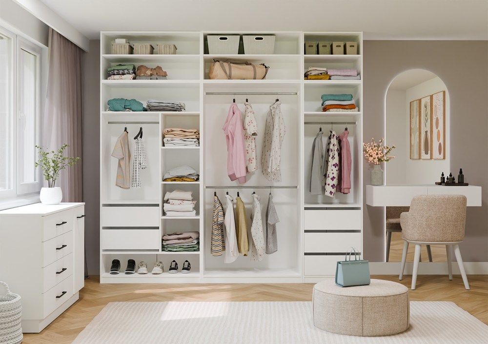 Garderoba Szafa OPENO 1W1P3S BIAŁA Modułowa Regał z Drążkiem 3 Szuflady