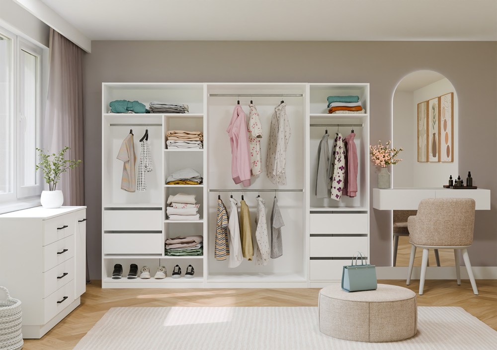 Garderoba Szafa OPENO 2W BIAŁA Modułowa Regał Z 2 Drążkami Do Sypialni