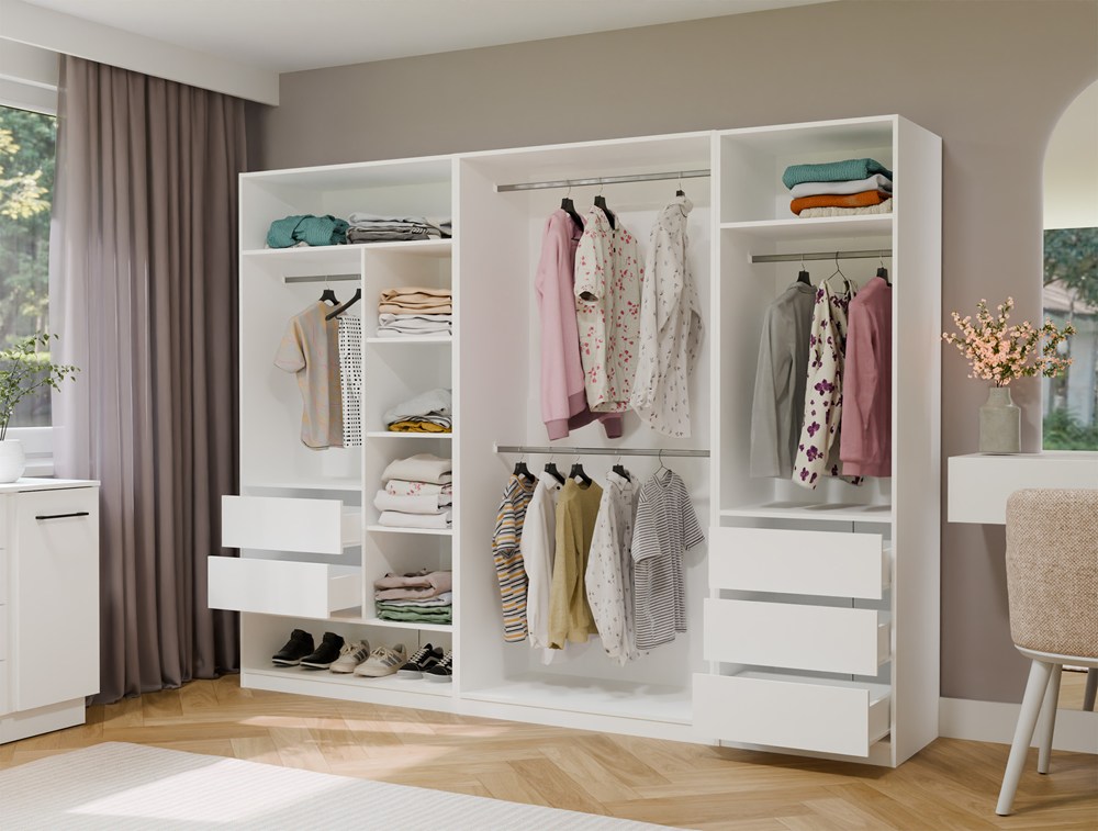 Garderoba Szafa OPENO 2W BIAŁA Modułowa Regał Z 2 Drążkami Do Sypialni