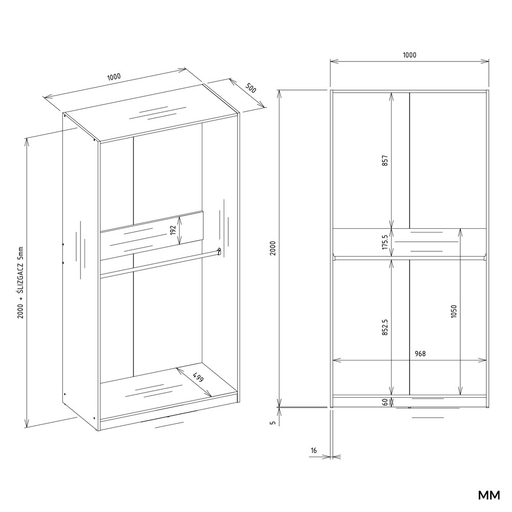 Garderoba Szafa OPENO 2W BIAŁA Modułowa Regał Z 2 Drążkami Do Sypialni