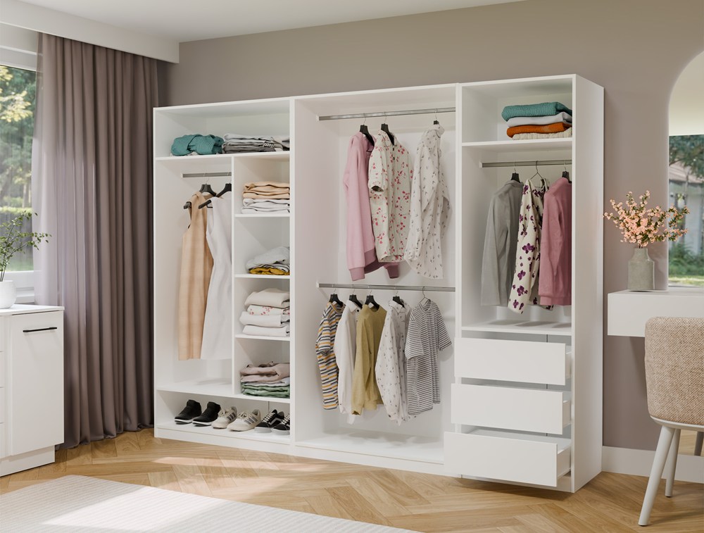 Garderoba Szafa OPENO 1W6P BIAŁA Modułowa Regał z Drążkiem Półki Sypialnia