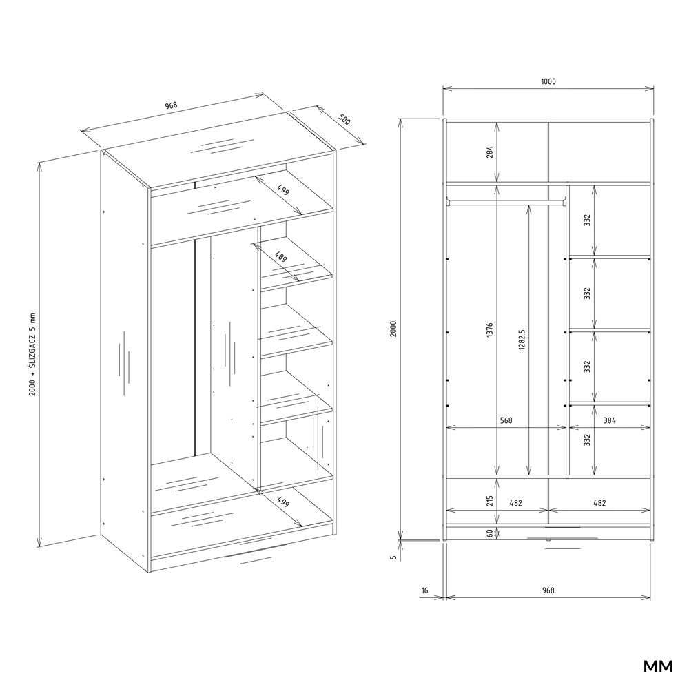 Garderoba Szafa OPENO 1W6P BIAŁA Modułowa Regał z Drążkiem Półki Sypialnia