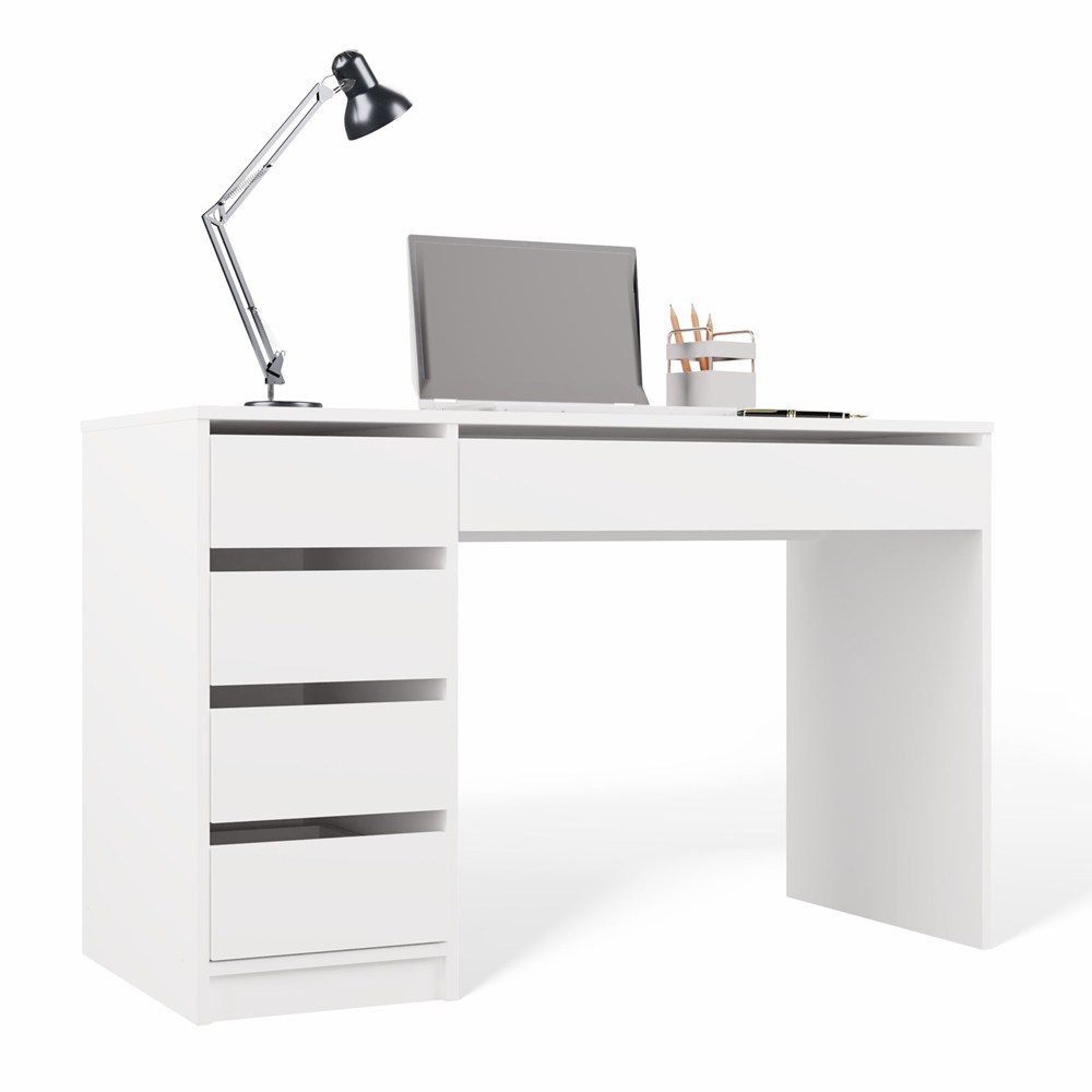 Biurko ARTO BIAŁE 120 CM 5 Szuflad Szafka Nowoczesne Do Pracy Domu Biura