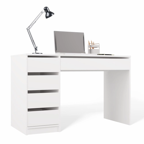 Biurko białe 120 cm, białe matowe z 5 szufladami Arto