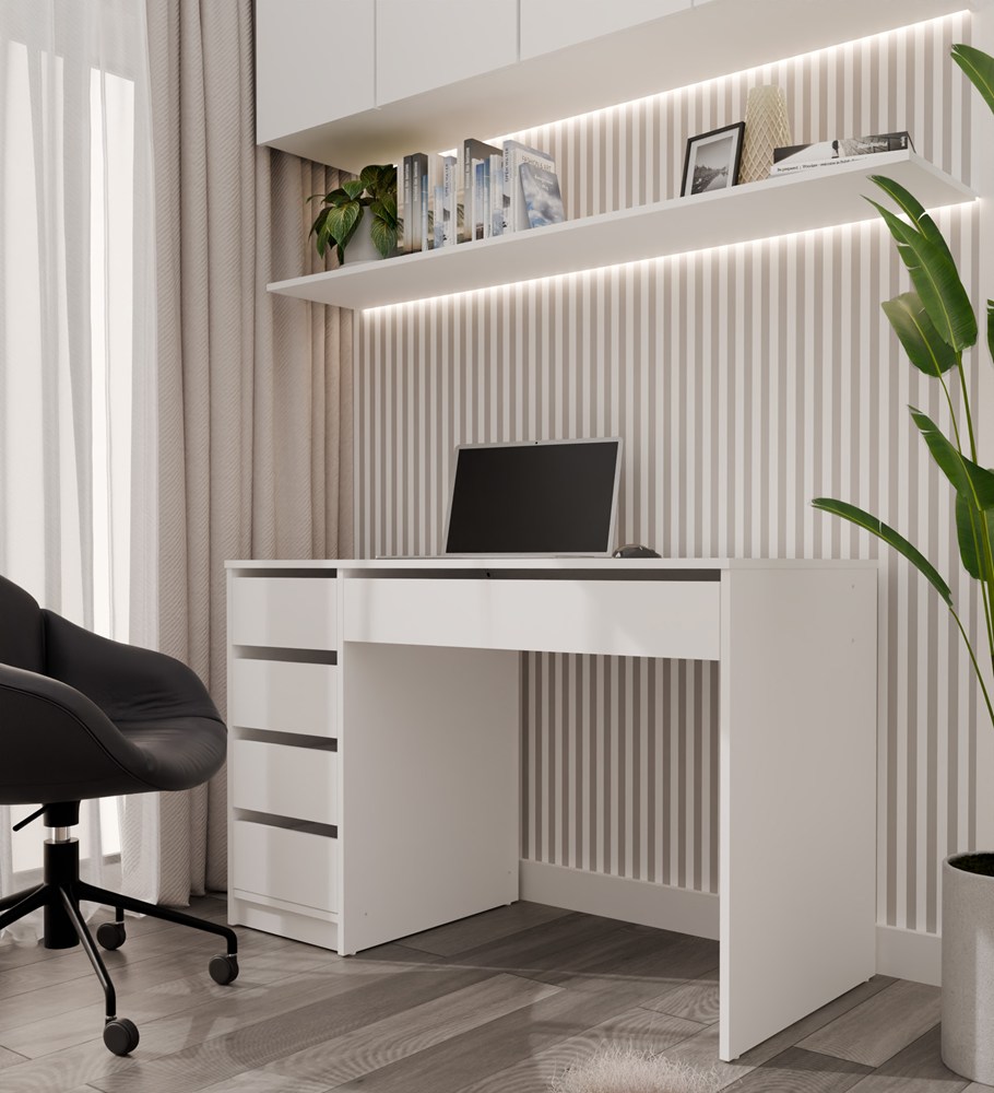 Biurko ARTO BIAŁE 120 CM 5 Szuflad Szafka Nowoczesne Do Pracy Domu Biura