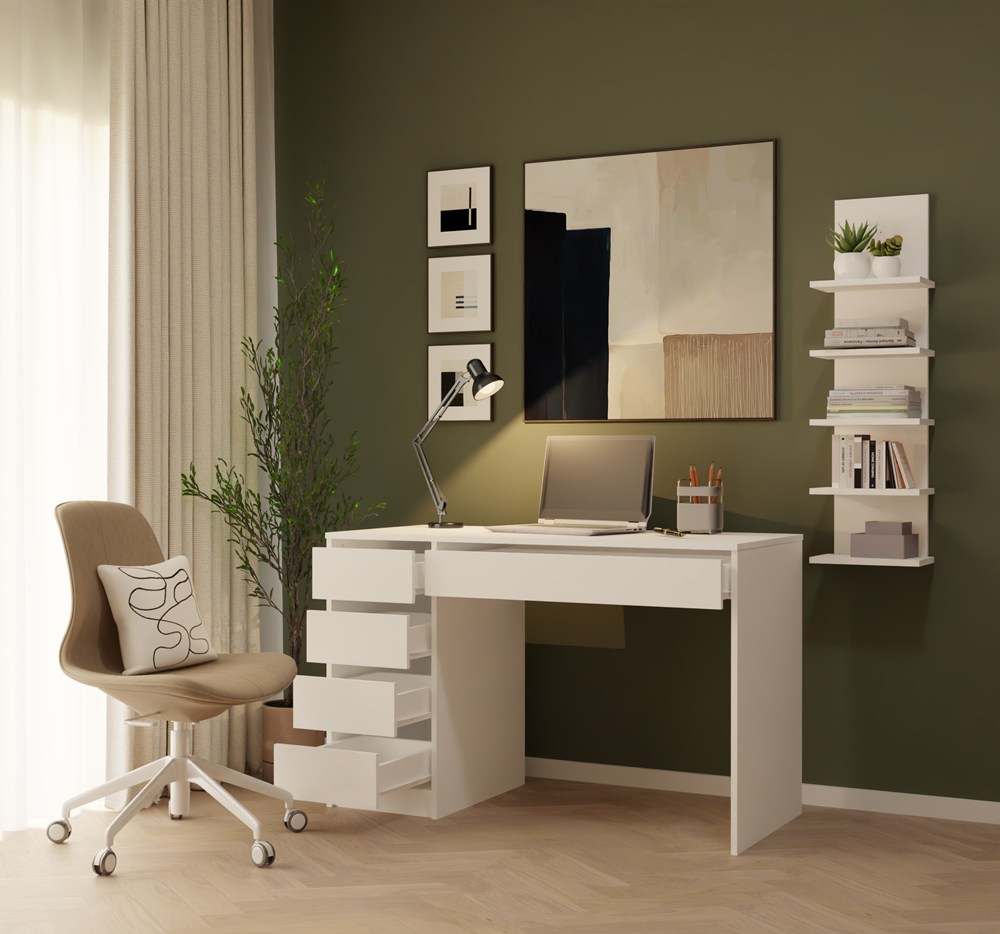 Biurko ARTO BIAŁE 120 CM 5 Szuflad Szafka Nowoczesne Do Pracy Domu Biura