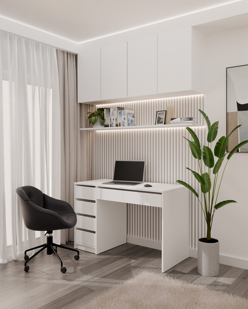 Biurko ARTO BIAŁE 120 CM 5 Szuflad Szafka Nowoczesne Do Pracy Domu Biura