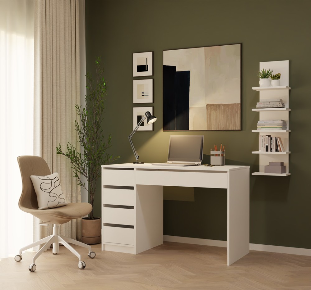 Biurko ARTO BIAŁE 120 CM 5 Szuflad Szafka Nowoczesne Do Pracy Domu Biura