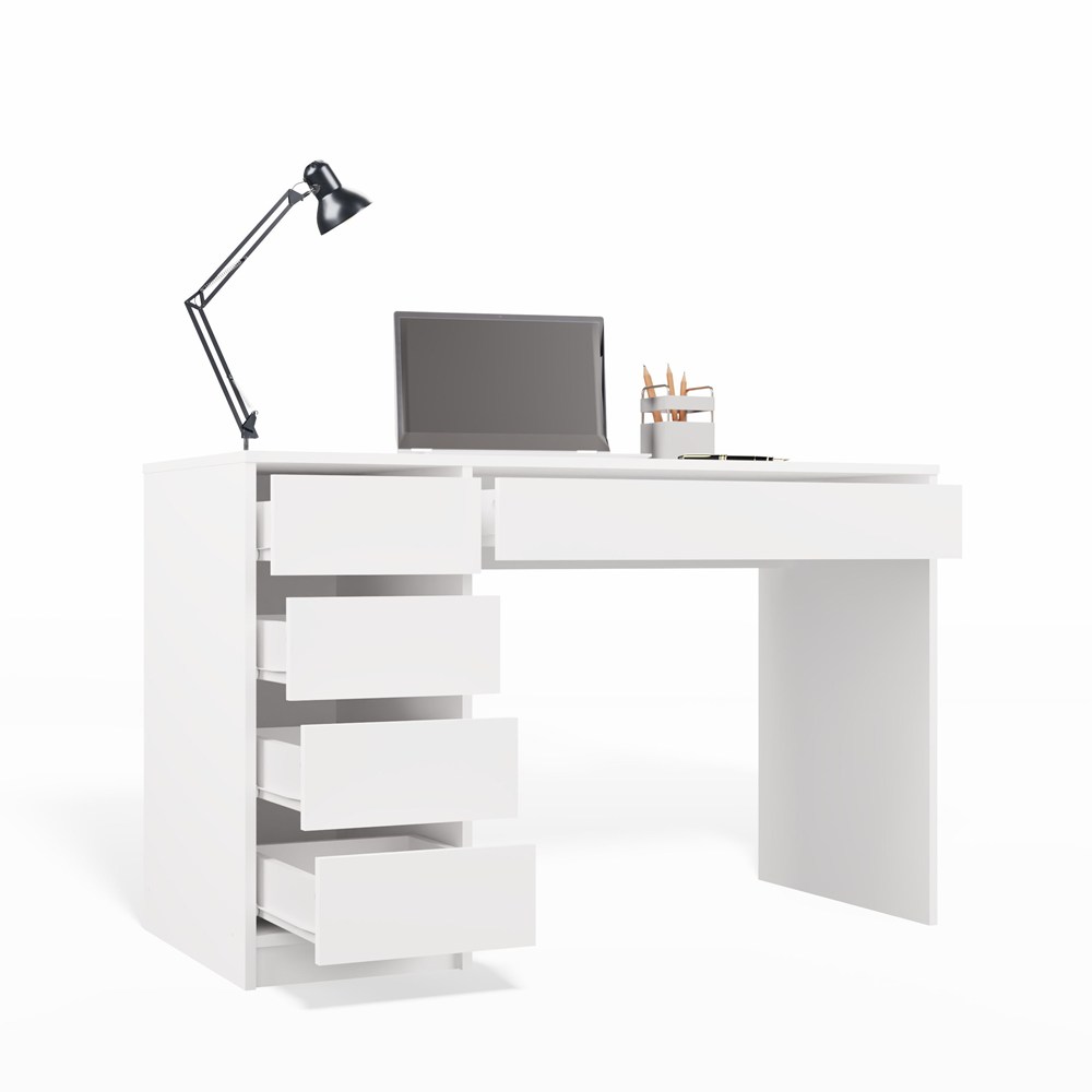 Biurko ARTO BIAŁE 120 CM 5 Szuflad Szafka Nowoczesne Do Pracy Domu Biura