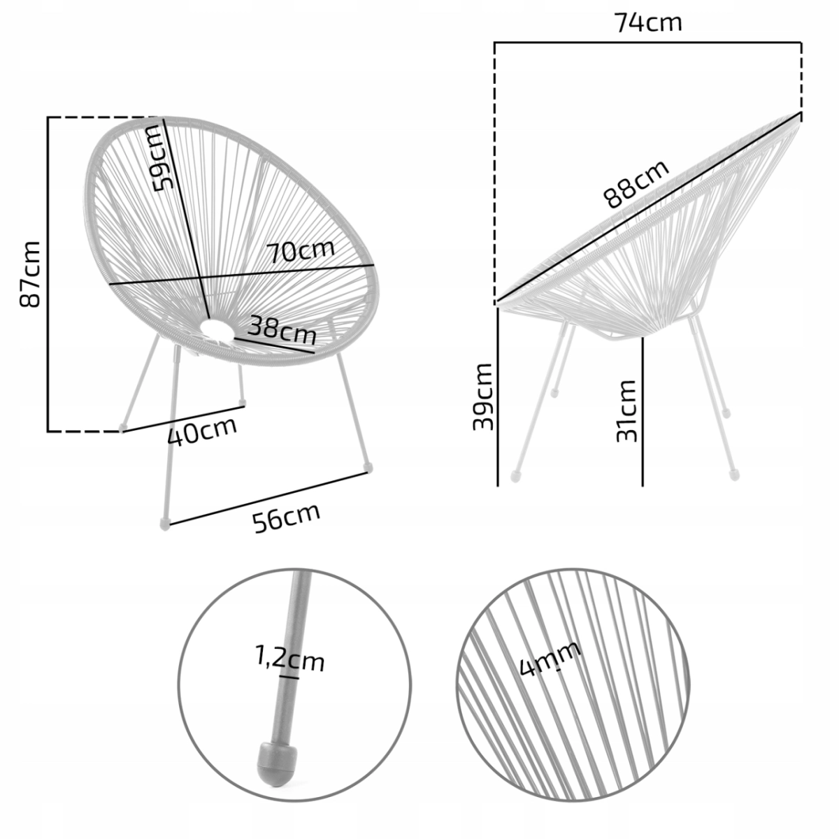 Krzesło wypoczynkowe - technorattan (naturalny)