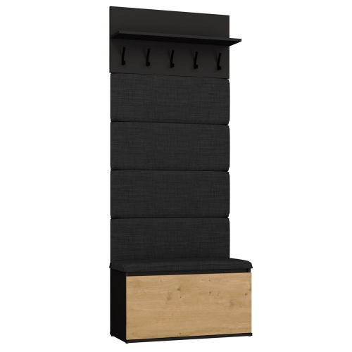 Garderoba z wieszakiem i szafką na buty, czarna matowa/dąb artisan Lior