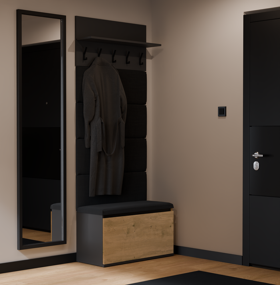 Wieszak + Szafka LIOR CZERŃ / DĄB ARTISAN Do Przedpokoju