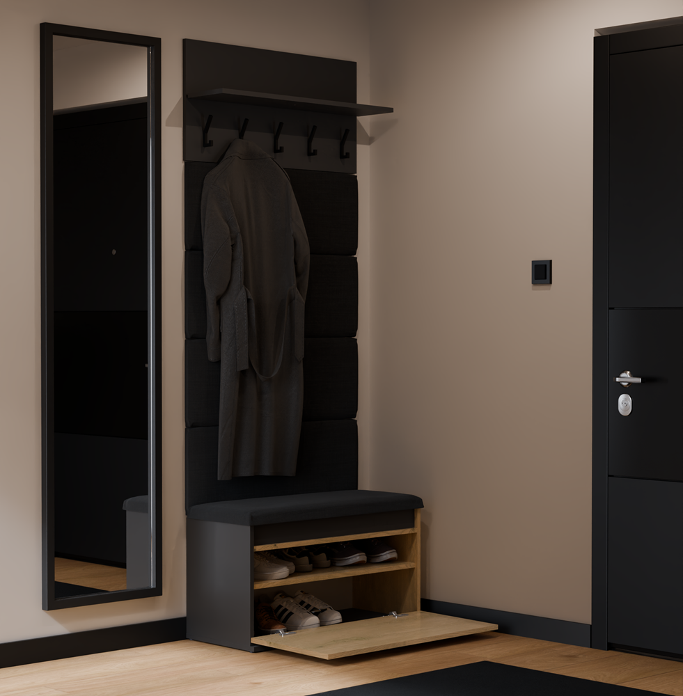 Wieszak + Szafka LIOR CZERŃ / DĄB ARTISAN Do Przedpokoju