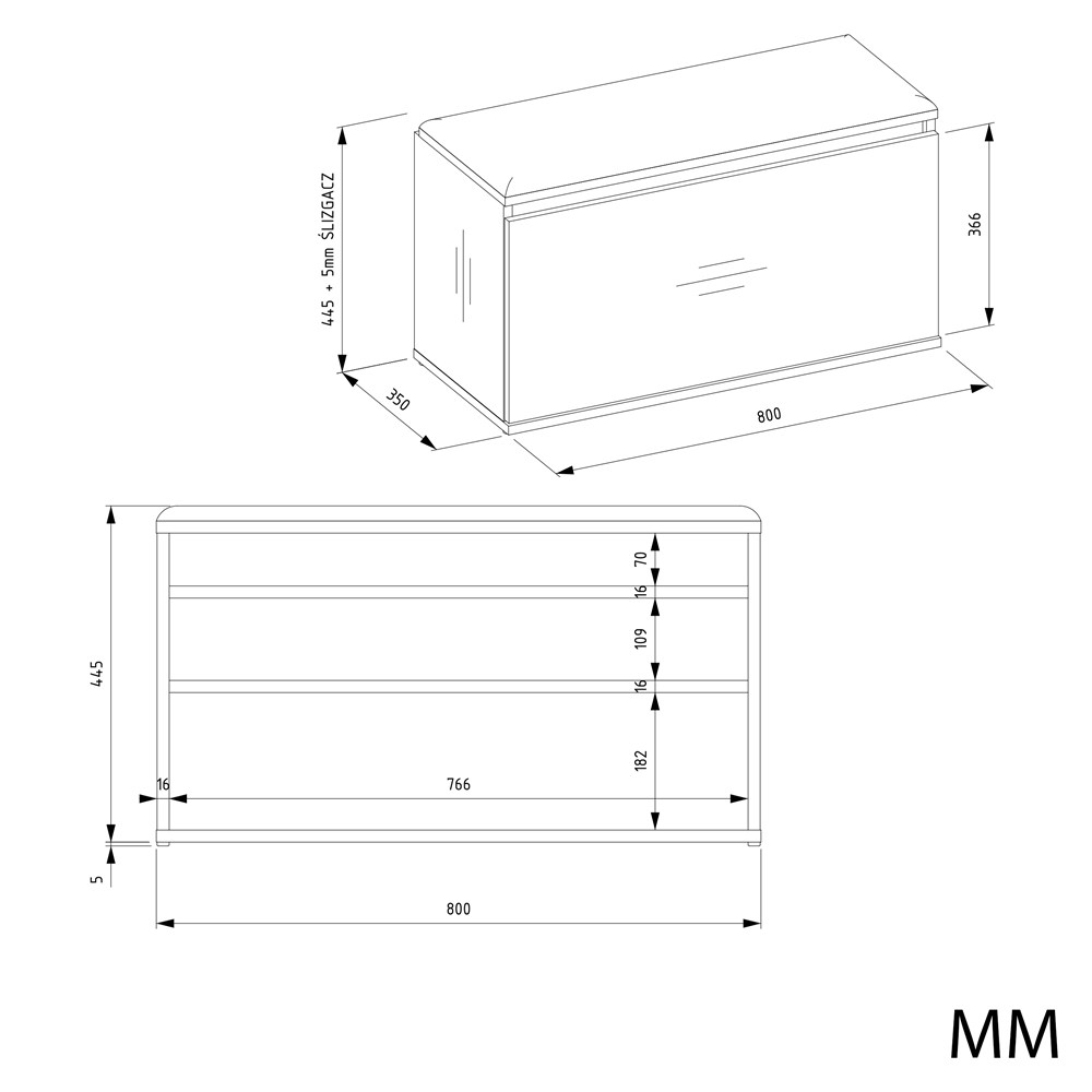 Wieszak + Szafka LIOR CZERŃ / DĄB ARTISAN Do Przedpokoju