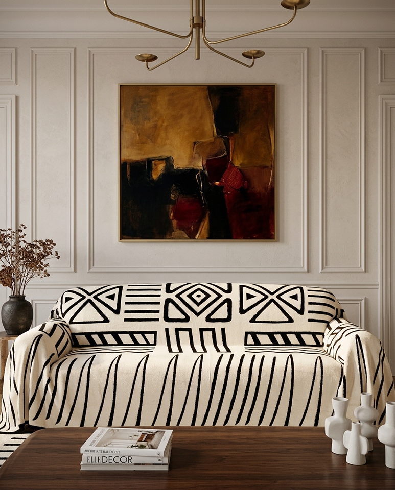 Pokrowiec na sofę SHP CORDE beżowy / czarny