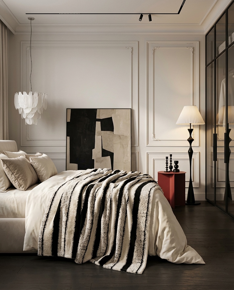 Pokrowiec na sofę w paski SHP VERTE beżowy / czarny